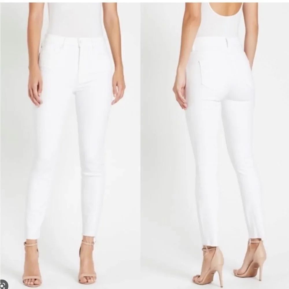 Mother White Cotton Denim High Waist Looker Ankle Fray Jeans